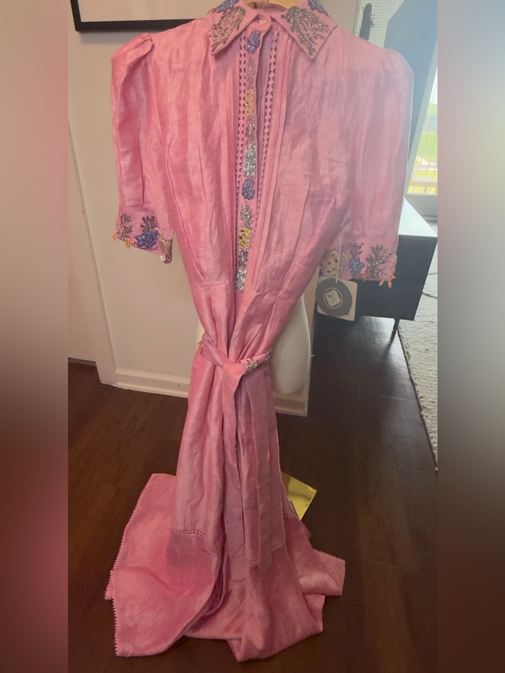 NWT La Fuori Pink Embellished Tunic Dress with Beaded Trim Sz Medium